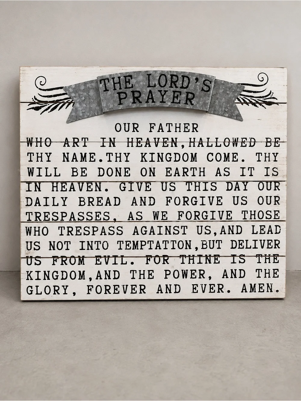 The Lord's Prayer Wall Art - White and Gray Rustic Sign